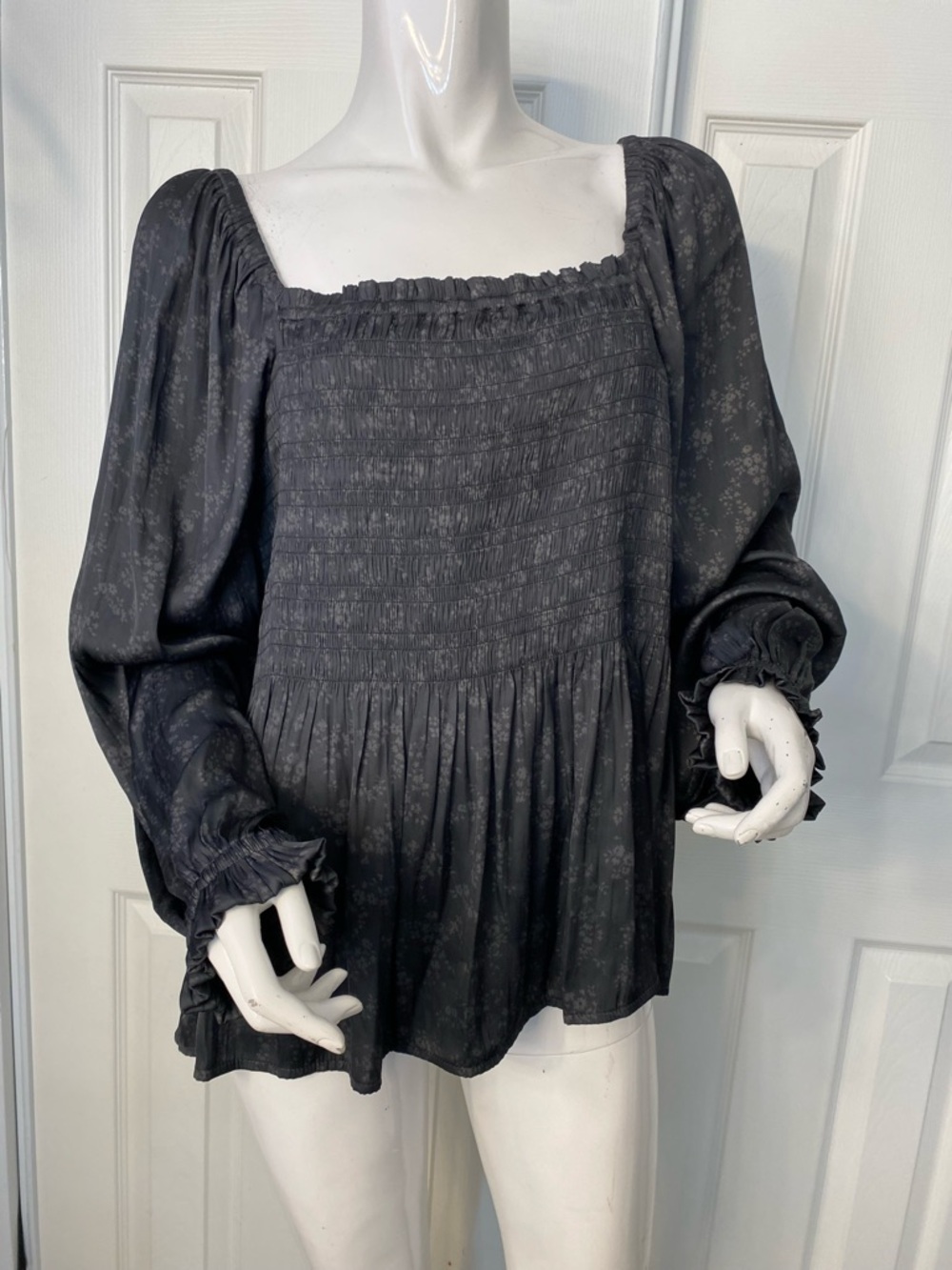 GAP Charcoal Floral Smocked Square-Neck Blouse
